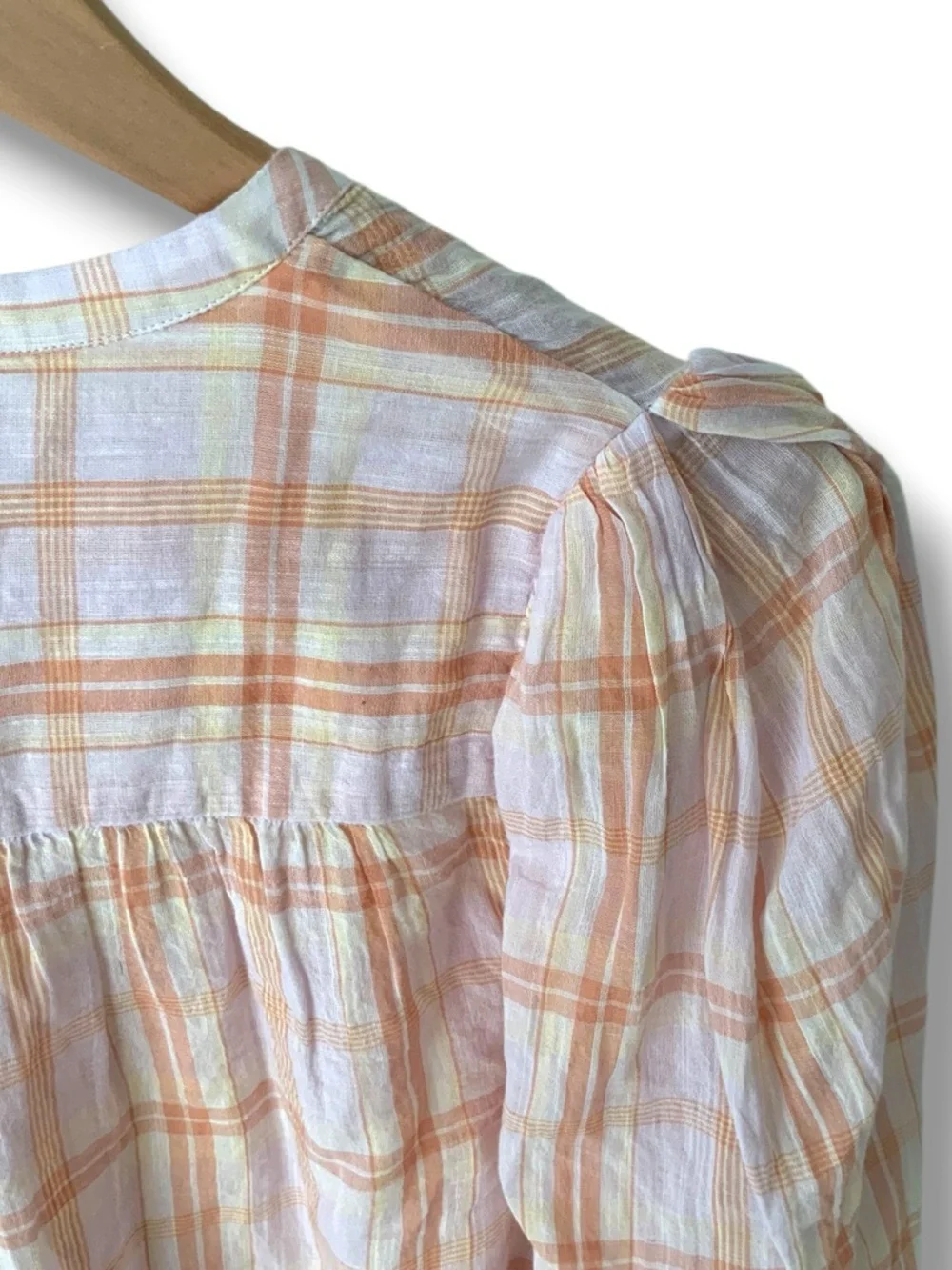 ULLA JOHNSON Nour Blouse Plaid Button-Down Plaid Pink Orange Size 2